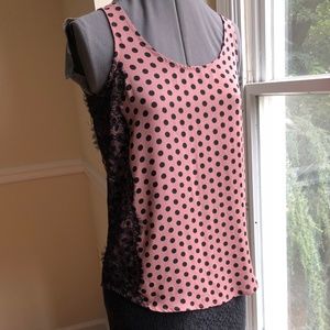 Loft rose flowy tank black lace, polka dot